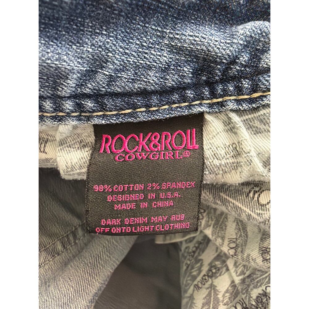Rock & Roll Denim Womens Low Rise Boot Cut Jeans 32x29 Embroidered Split Hem - Picture 6 of 10